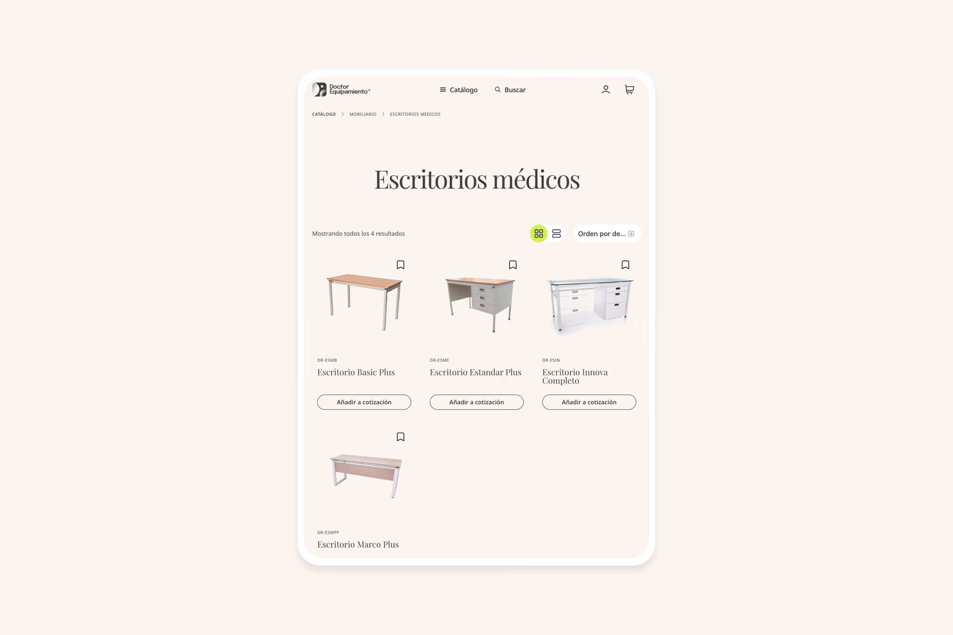 Catálogo móvil de Doctor Equipamiento