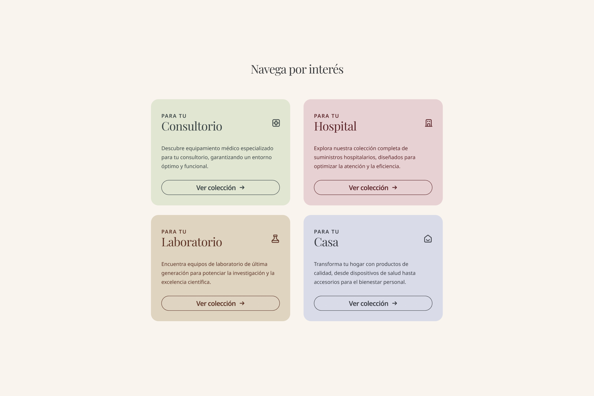Doctor Equipamiento interest cards section